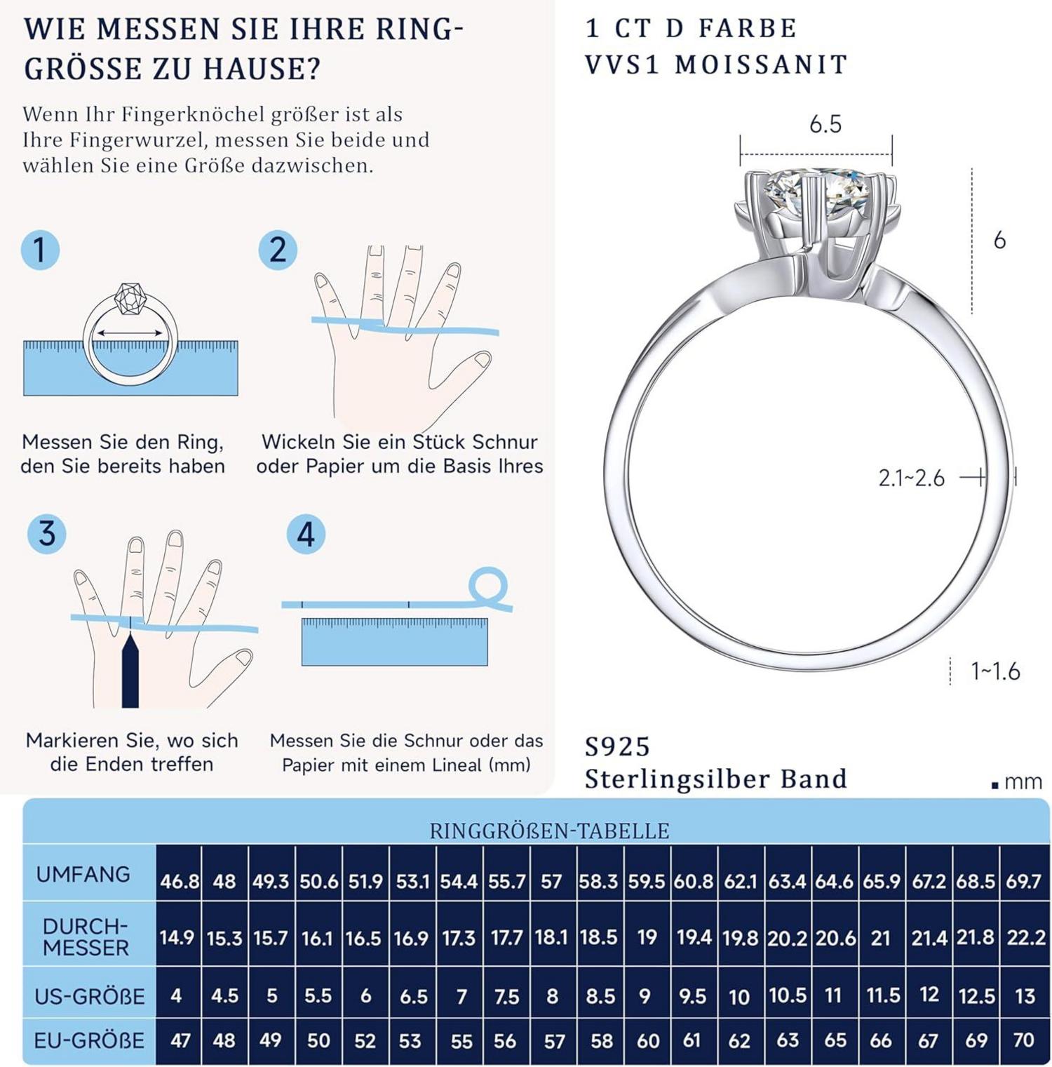 Verlobungsring Damen 1-2 Karat Moissainte Schneeflocke Silber 925