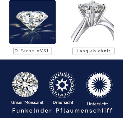 Verlobungsring Damen 1-2 Karat Moissanit Solitär 925 Silber D VVS1 mit