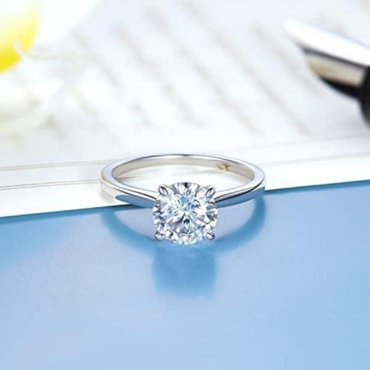 Verlobungsring Damen 1-2 Karat Moissainte in 925 Sterling Silber mit Geschenkbox und Zertifikat
