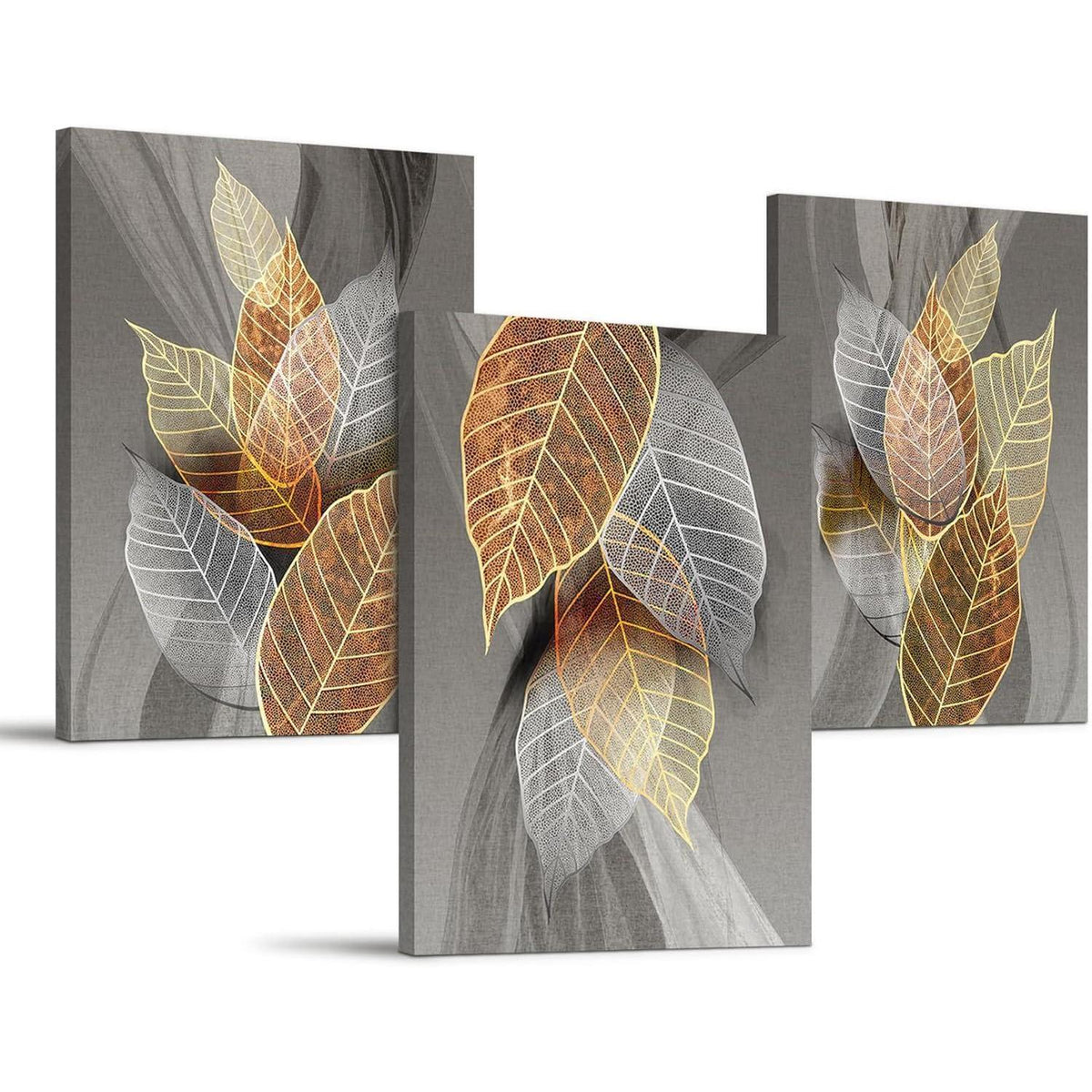 Bilder 3er Set Wanddeko Abstract Gold Blätter 50x70 cm