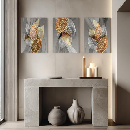 Bilder 3er Set Wanddeko Abstract Gold Blätter 50x70 cm