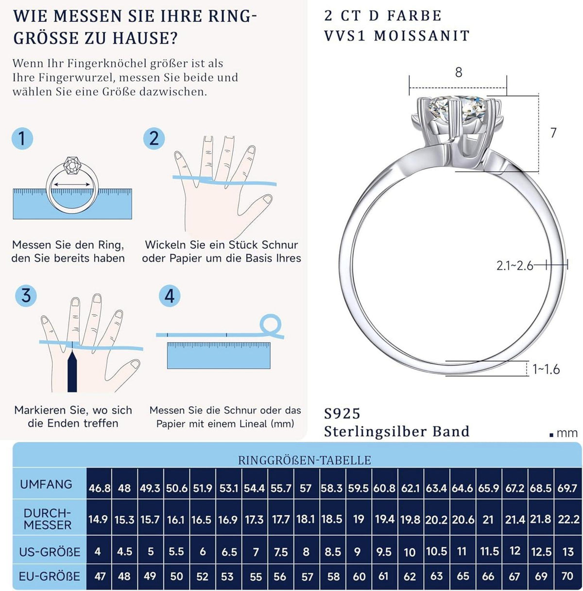 Verlobungsring 2 Karat Moissainte Schneeflocke Silber 925 Damen
