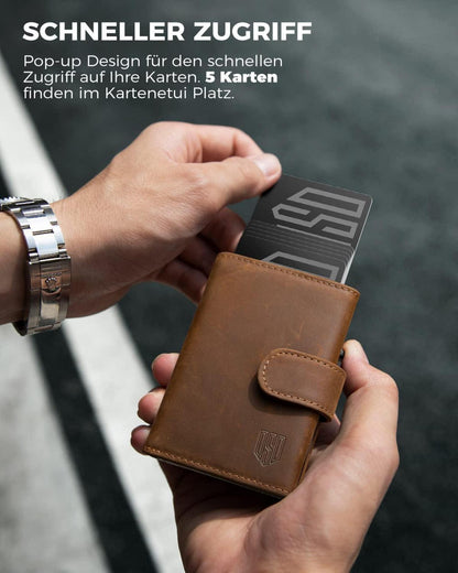 RFID Kreditkartenetui Herren aus Leder | Münzfach | Pop-up