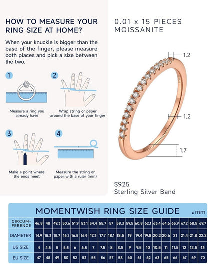 MomentWish Moissanit Diamant Verlobungsring Damen Herren Silber 925 Rosegold