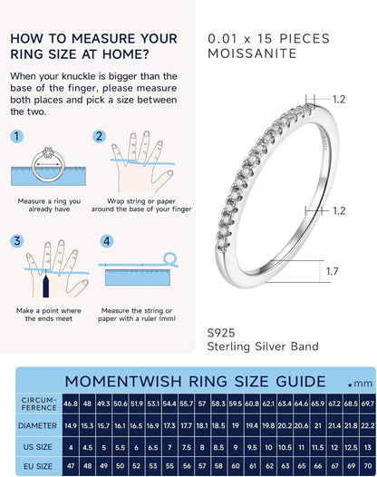 Moissanit Verlobungsring Damen Herren Silber 925 Eternity Ring 1,5mm