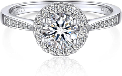 Verlobungsring Damen Silber 1 Karat Moissanite Ring Valentinstag