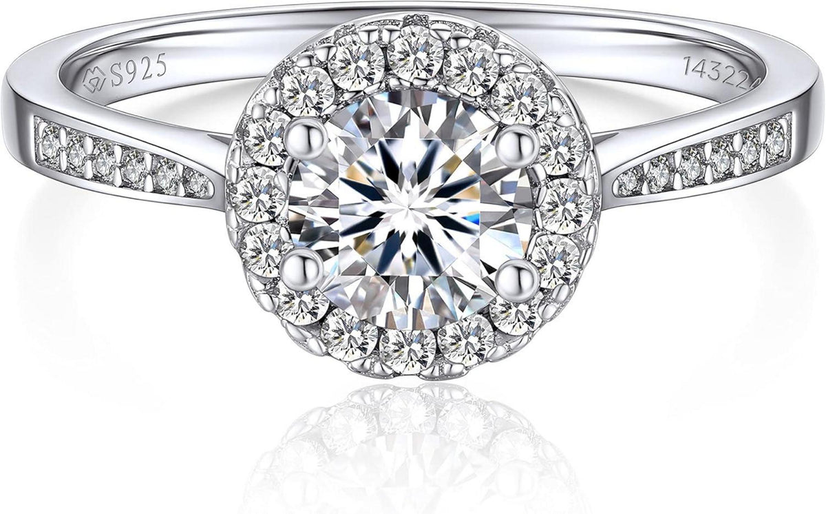 Verlobungsring Damen Silber 1 Karat Moissanite Halo Valentinstag