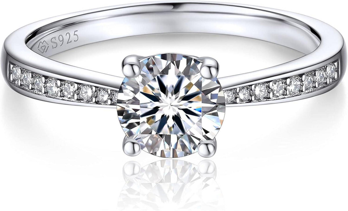 Moissanite Verlobungsring 1 Karat Damen 925 Sterling Silber VVS1 D