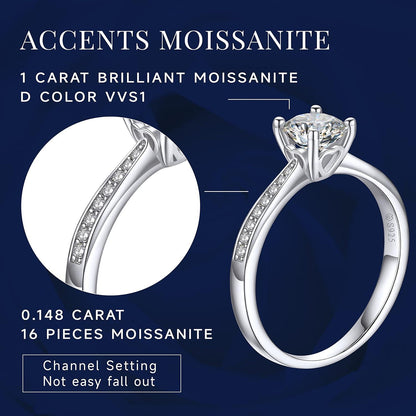 Moissanite Verlobungsring 1 Karat Damen 925 Sterling Silber VVS1 D