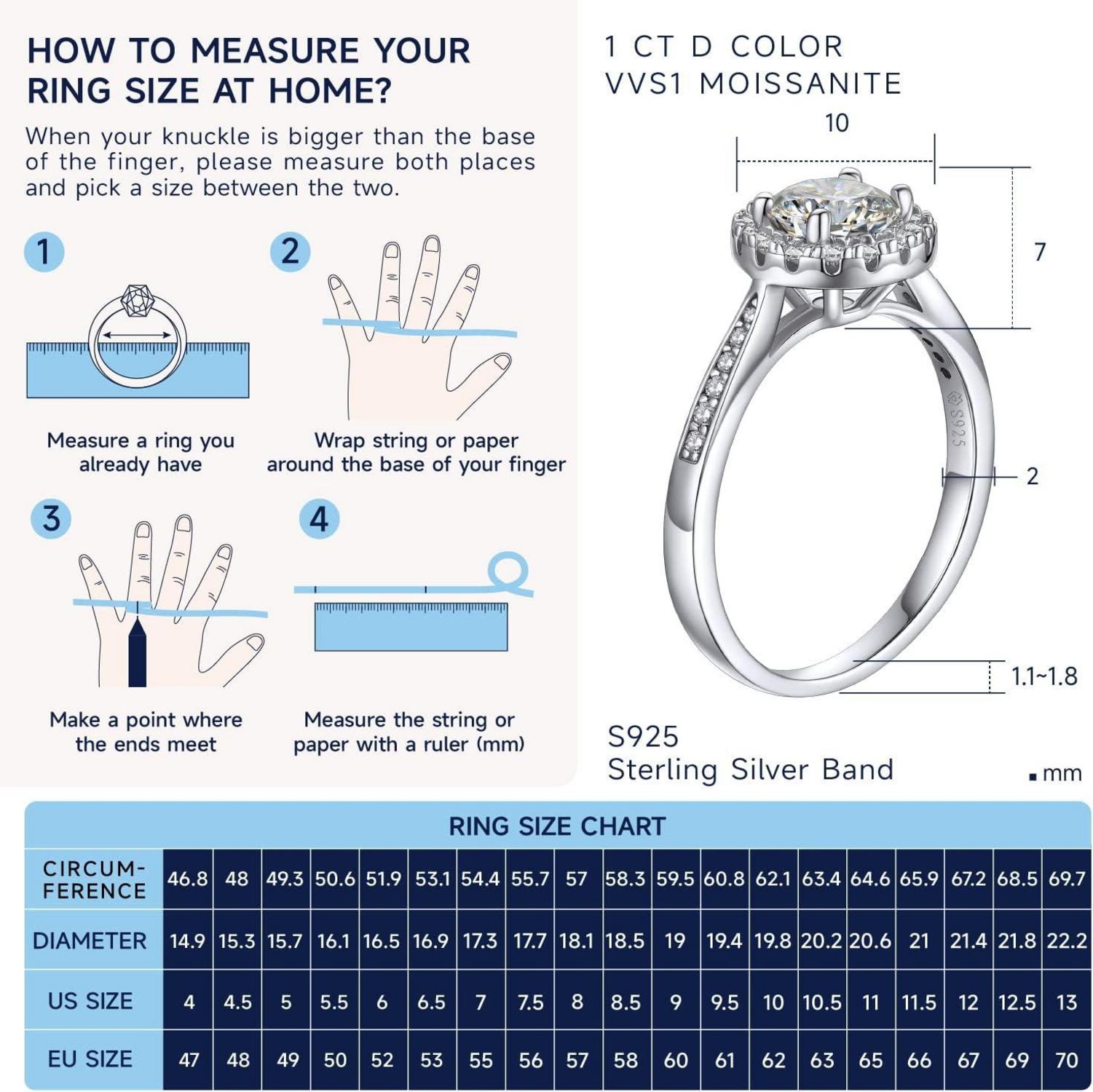 Verlobungsring Damen Silber 1 Karat Moissainte Ring personalisiert