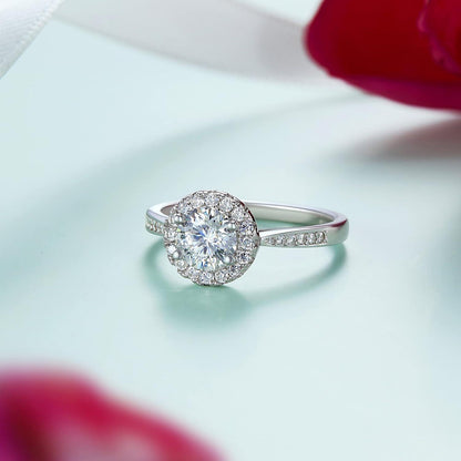 Verlobungsring Damen Silber 1 Karat Moissainte Geschenkbox 925 Halo Valentinstag