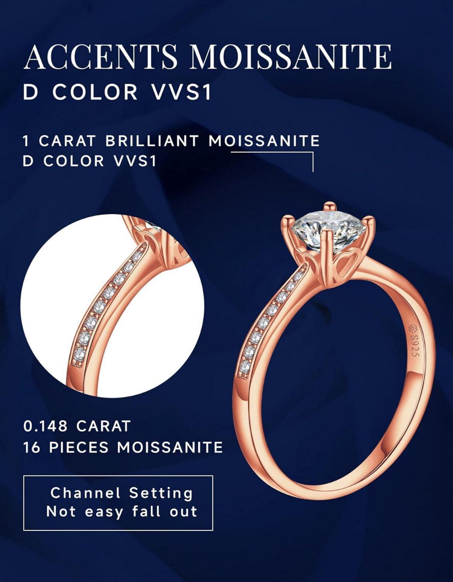 Verlobungsring Damen 1 Karat Moissanite Diamant 925 Silber VVS1 Rose