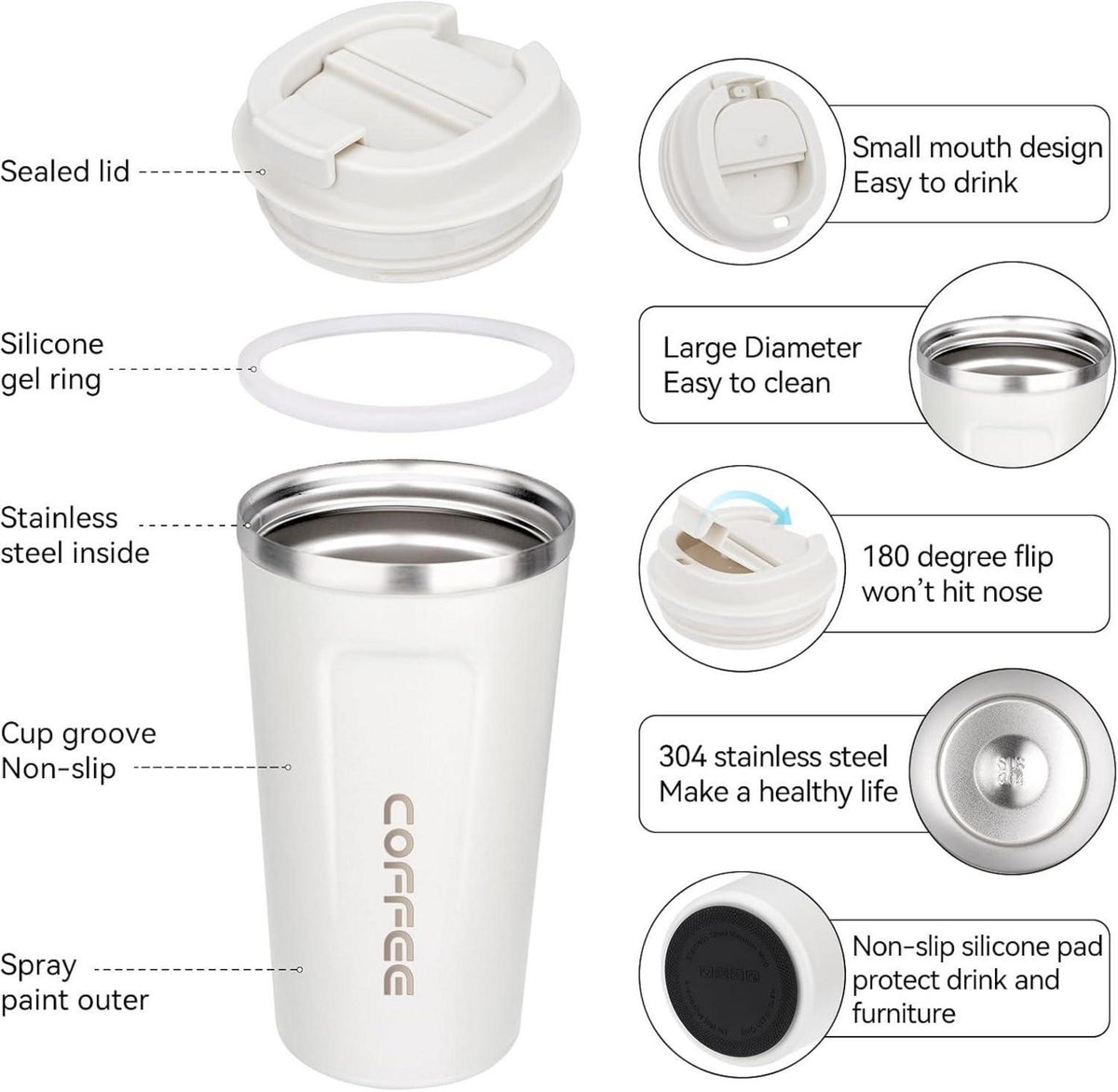 Kaffeebecher to go Thermobecher Auslaufsicher Kaffeetasse mit Deckel