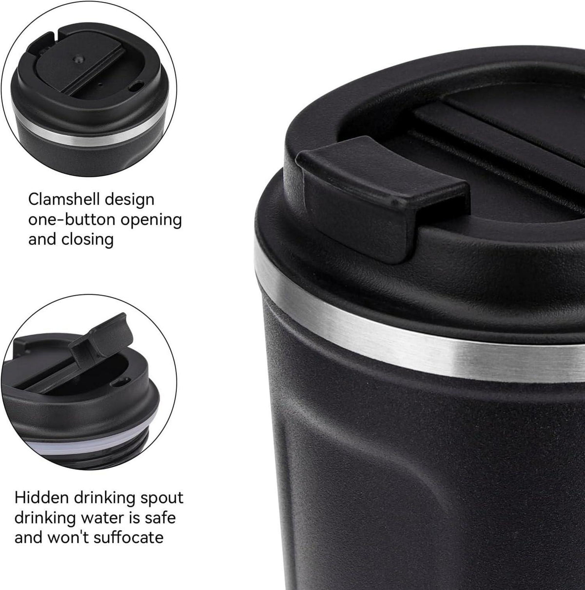 ERBO Kaffeebecher to go Thermobecher Auslaufsicher 510 ml Schwarz
