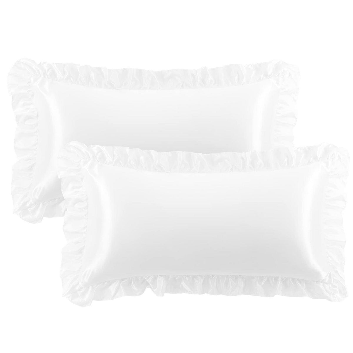 Satin Kissenbezug 2er Set mit Rüschen, 40x80cm, Weiß