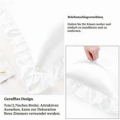 Satin Kissenbezug 2er Set mit Rüschen, 40x80cm, Weiß