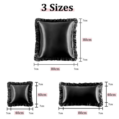 Satin Kissenbezug 2er Set mit Rüschen 80x80cm Schwarz
