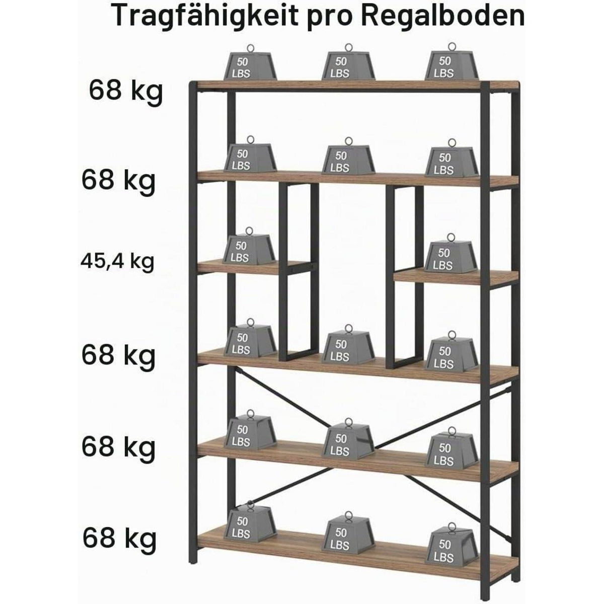 6-Ebenen Bücherregal | Standregal für Wohnzimmer, Büro & Schlafzimmer
