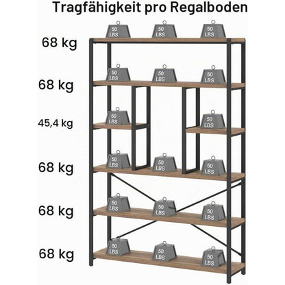 6-Ebenen Bücherregal | Standregal für Wohnzimmer, Büro & Schlafzimmer
