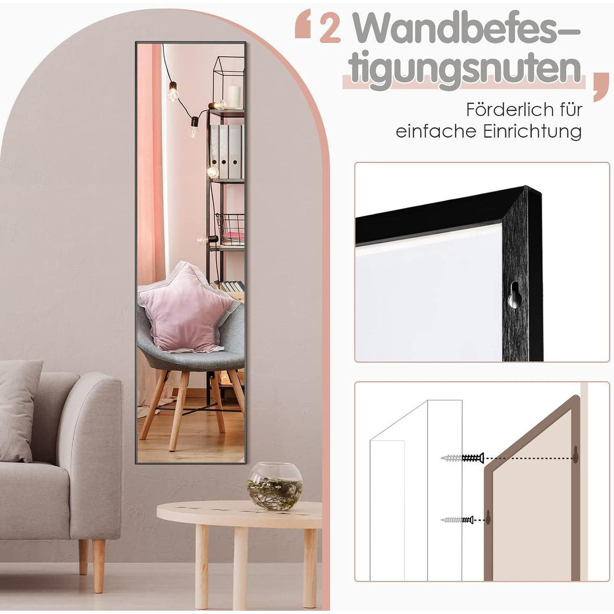 Ganzkörperspiegel 160x40cm – Stand- & Wandspiegel mit Aluminiumrahmen