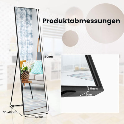 Ganzkörperspiegel 160x40cm – Stand- & Wandspiegel mit Aluminiumrahmen