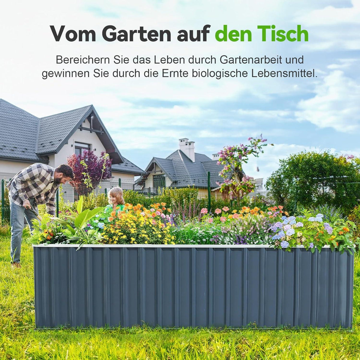 Hochbeet Metall 258x90x60cm in Grün, Verzinkter