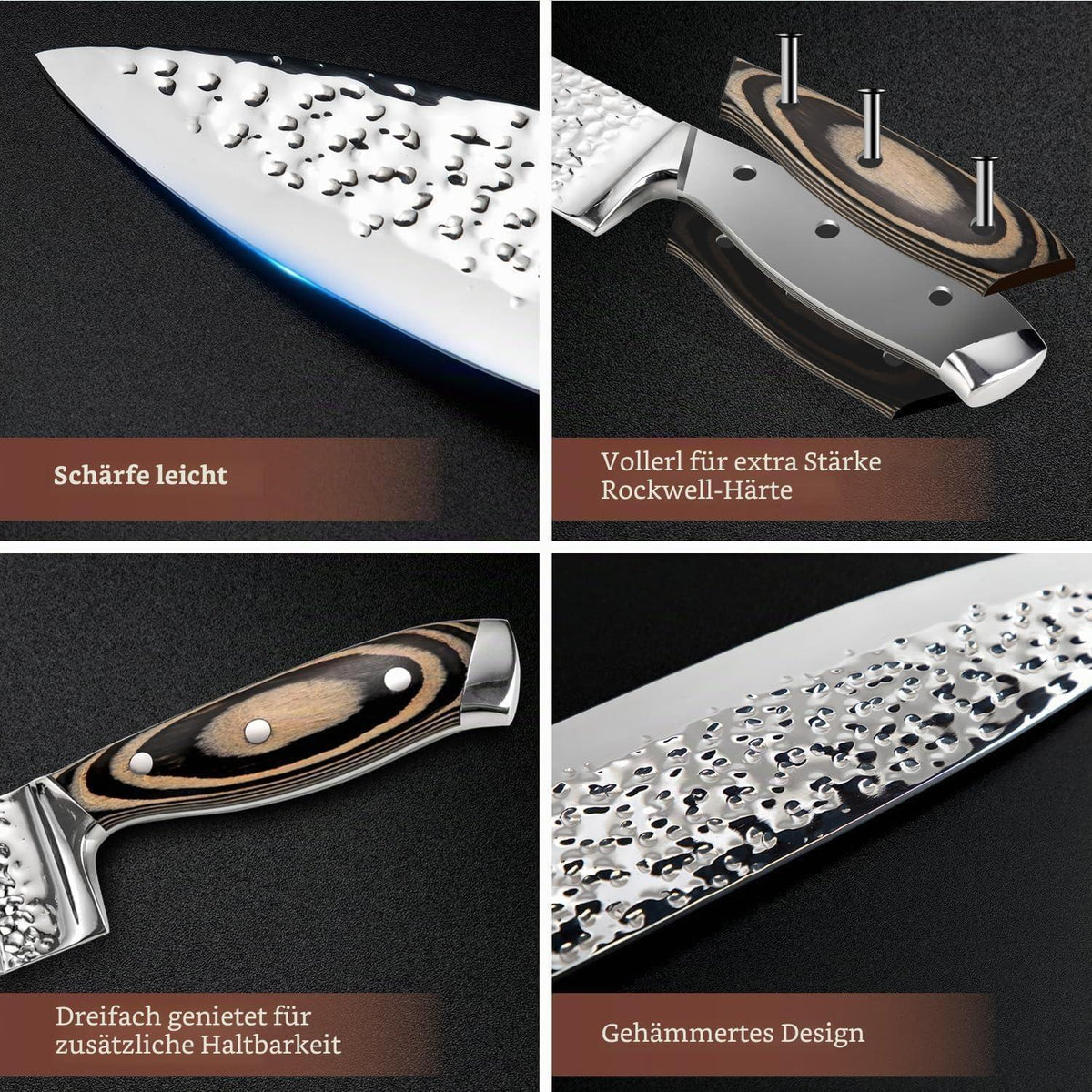 15-teiliges Küchenmesser-Set mit Messerblock, Edelstahl & Holzgriff