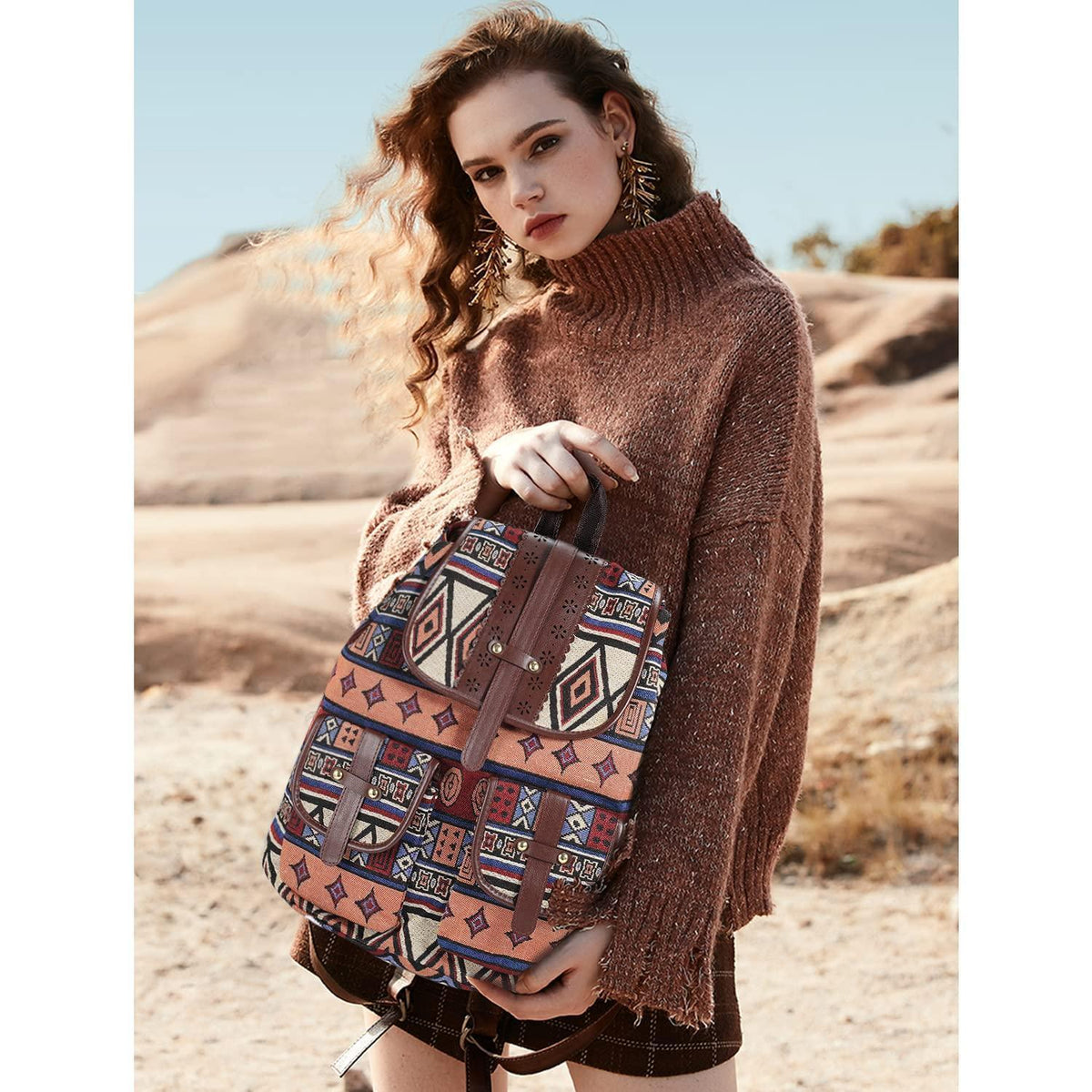 Damen Rucksack Hippie Stil – Bunter Freizeitrucksack für Schule & Reisen