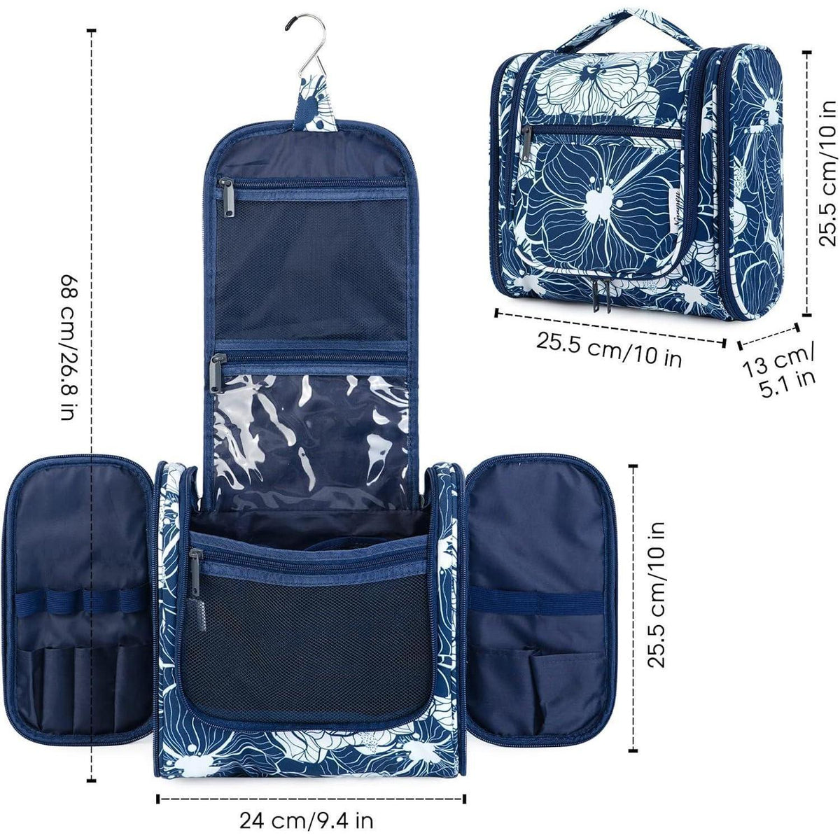 Kulturtasche zum Aufhängen, Blau Lotos, Mittel