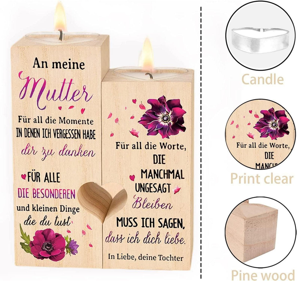 Holz Kerzenständer Mama Herz Teelichthalter Geschenk