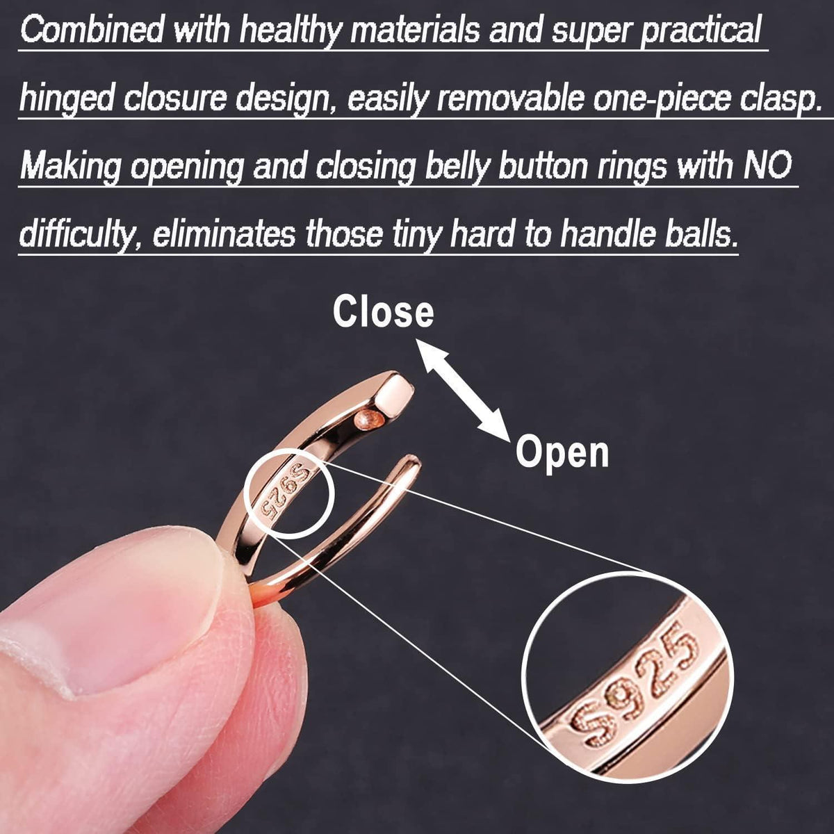 Bauchnabelpiercing 14G Silber 925 Roségold Clicker Reverse Curved