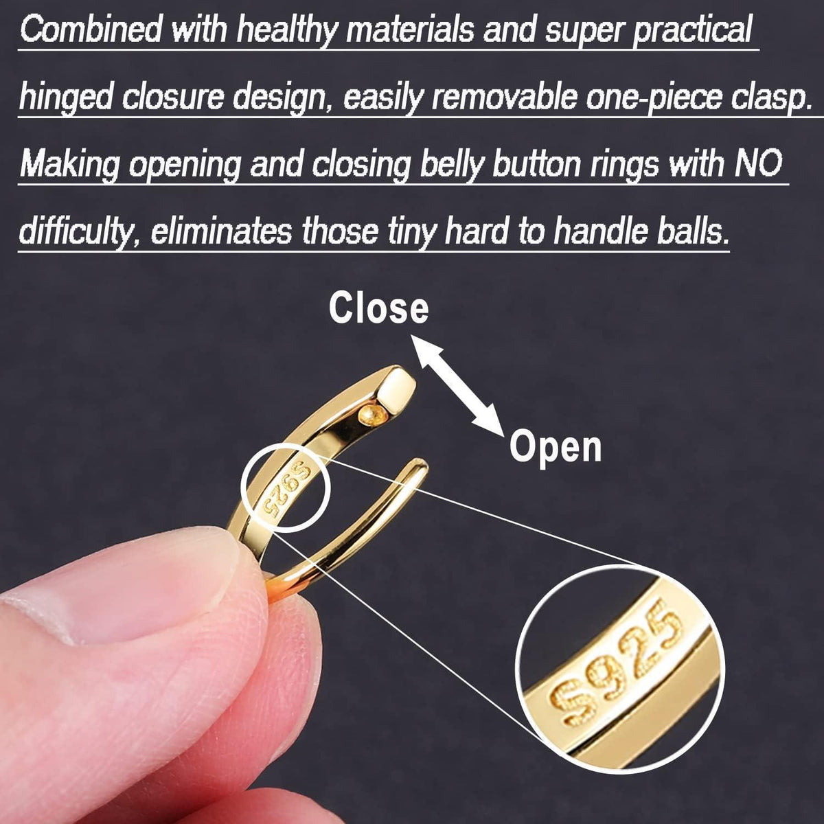 Bauchnabelpiercing 14G Silber 925 Clicker mit Diamanten, 10mm/12mm
