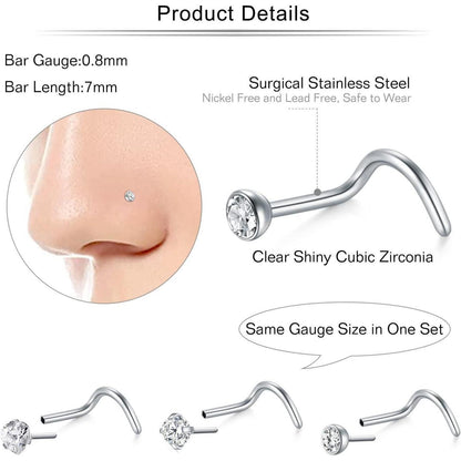 Nasenpiercing Set 20G Chirurgenstahl CZ Opal NasenSchmuck