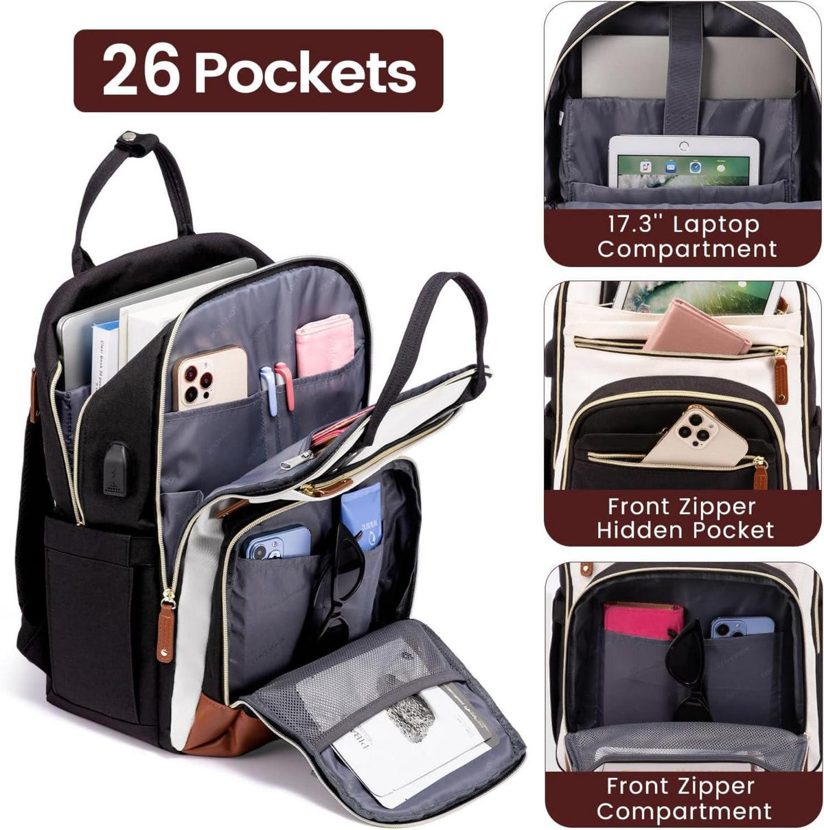 Rucksack Damen 17 Zoll Wasserdicht Laptop Anti-Diebstahl