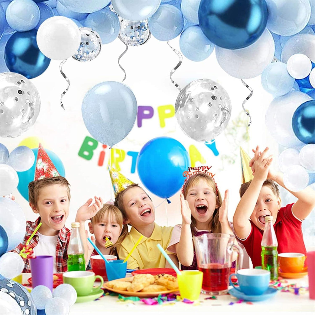 Luftballon Girlande Blau Weiß Metallic Konfetti Ballons 107 Stück