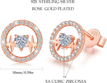 LAVUMO Herzschlag Ohrringe Silber 925 Hypoallergen Ohrstecker Rosegold