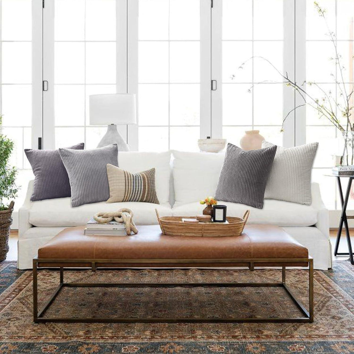 Kissenbezug grau 40x40 4er Set Kordsamt Dekokissenhülle Sofa Schlafzimmer Kinder