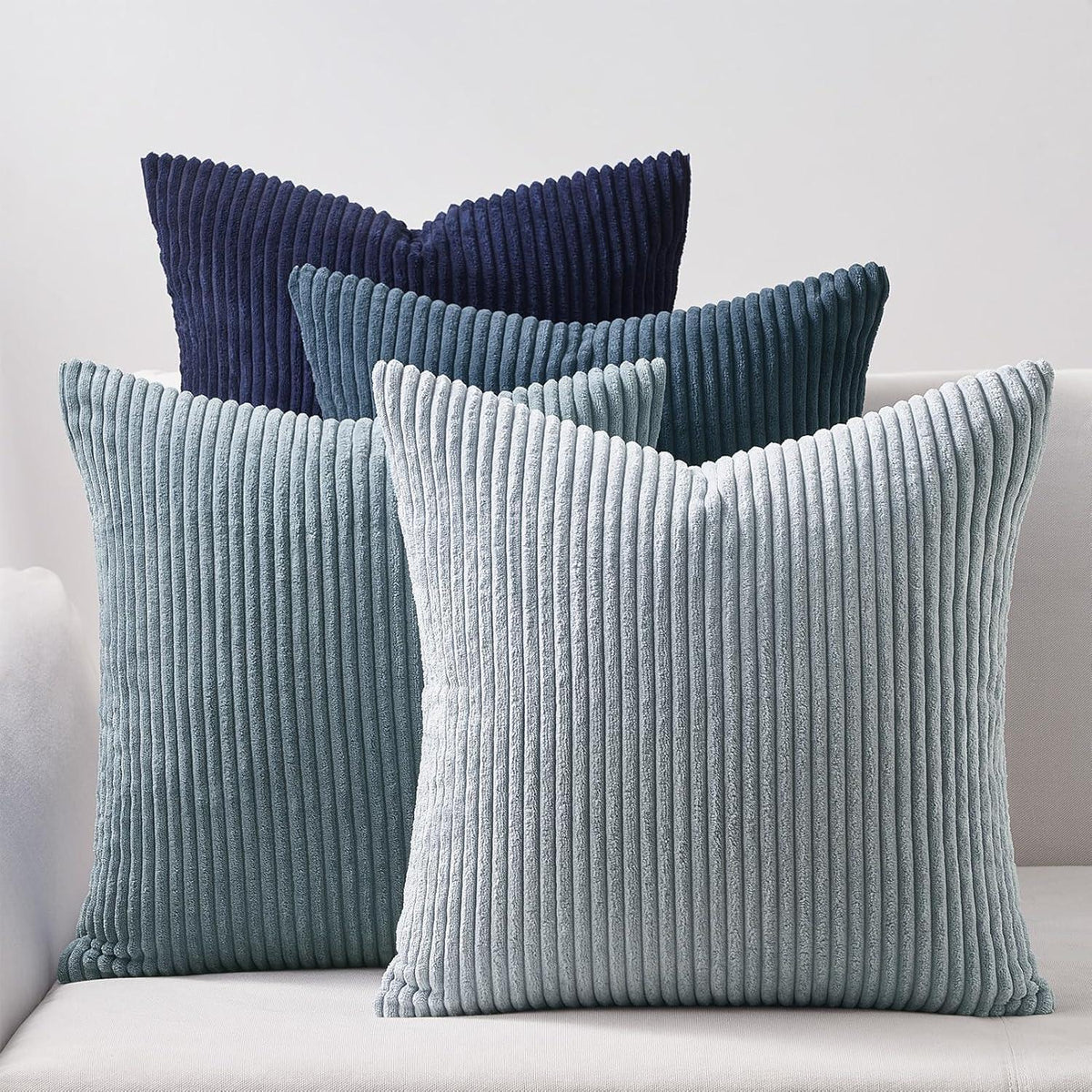 Kissenbezug 50x50 cm blau Kordsamt 4er Set Dekokissenhüllen