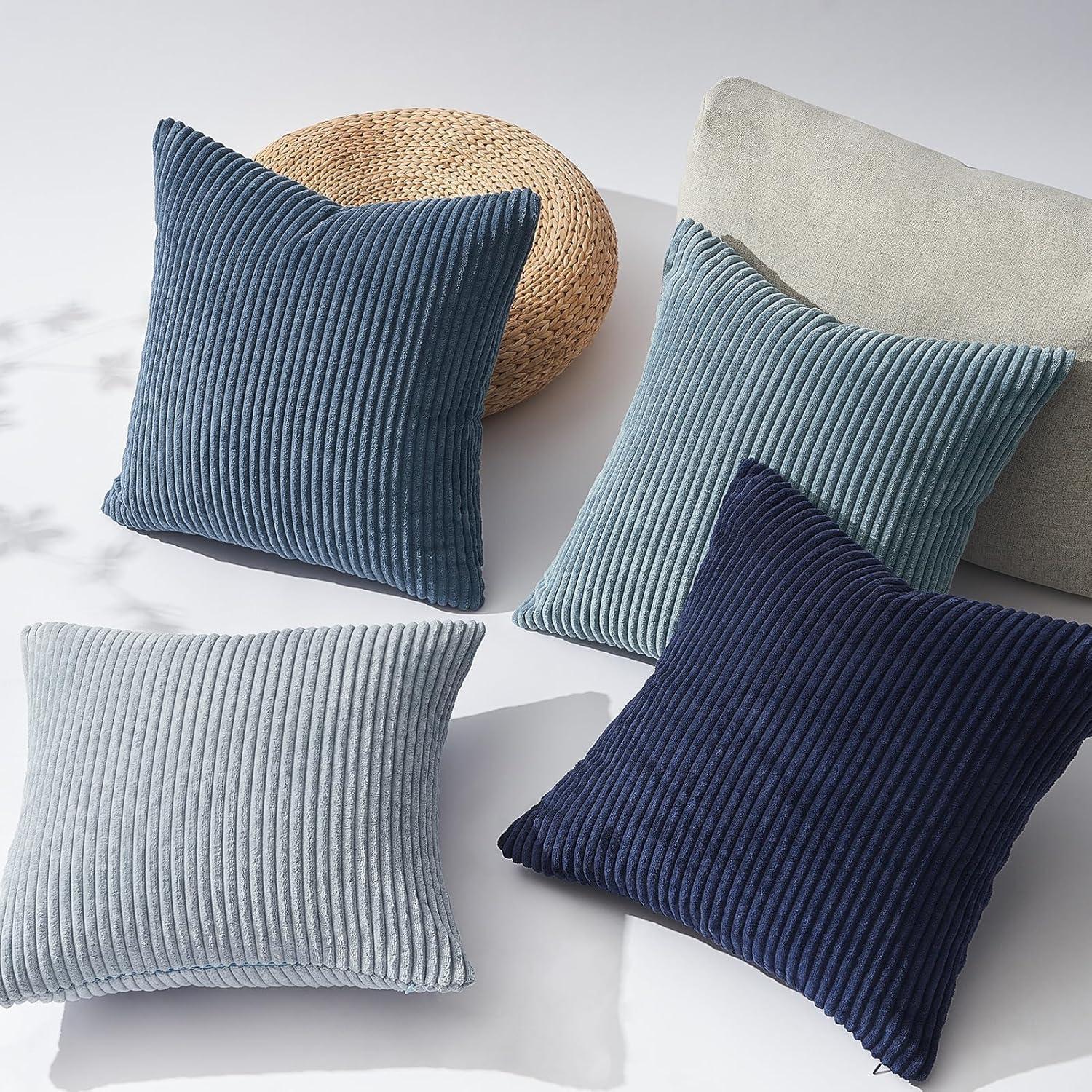 4er Set Kissenbezug 50x50 cm blau Kordsamt Sofakissen Wohnzimmer Schlafzimmer