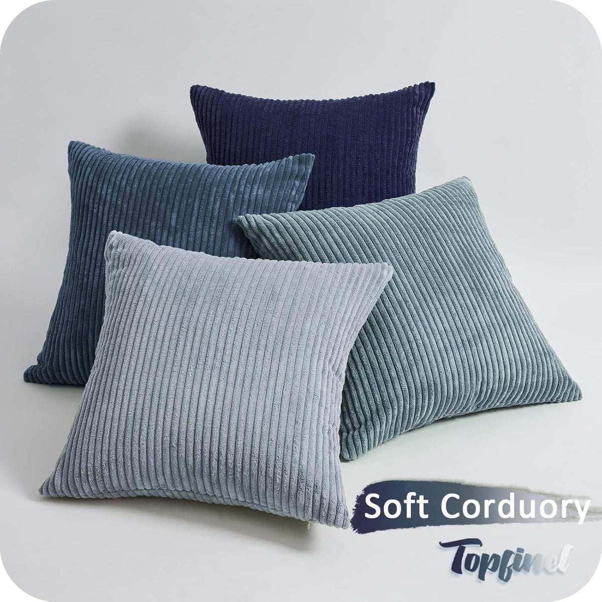 4er Set Kissenbezug 50x50 cm blau Kordsamt Sofakissen Wohnzimmer Schlafzimmer