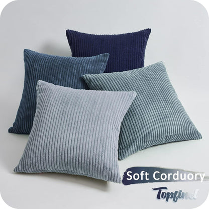 4er Set Kissenbezug 50x50 cm blau Kordsamt Sofakissen Wohnzimmer Schlafzimmer