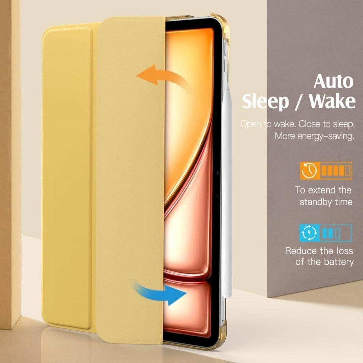iPad Air 11 Zoll Hülle Gelb mit Ständer & Auto Schlaf