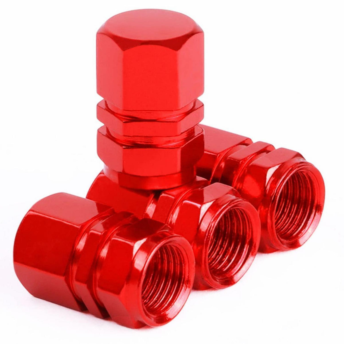 4x Aluminium Ventilkappen für Reifen – Rot