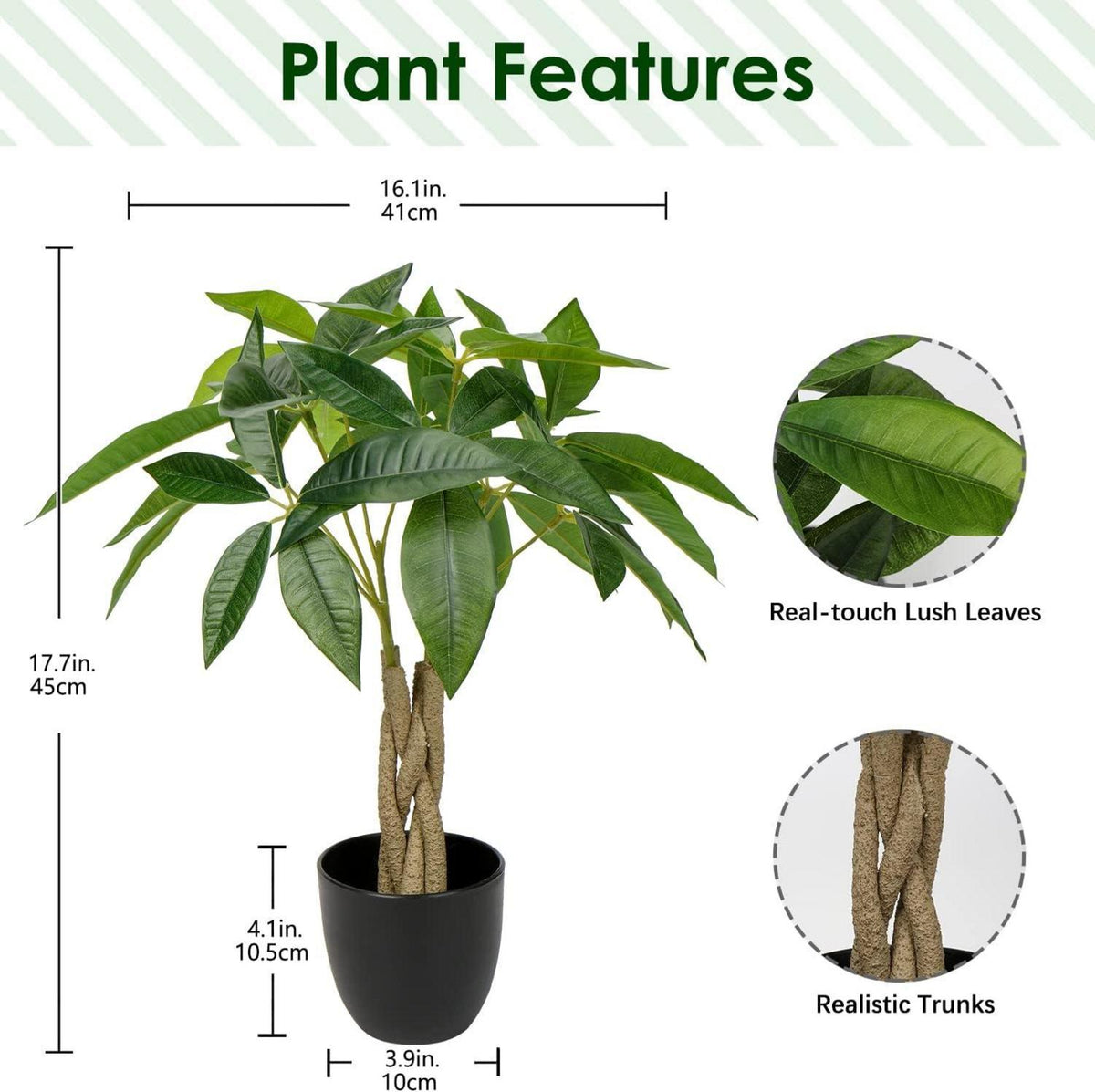 45CM Kunstpflanze Pachira Aquatica Glückskastanie Bonsai