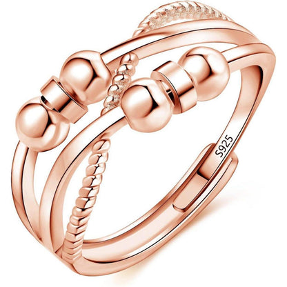 Verstellbarer Angst Ring 925 Sterling Silber Rosegold 6 Perlen