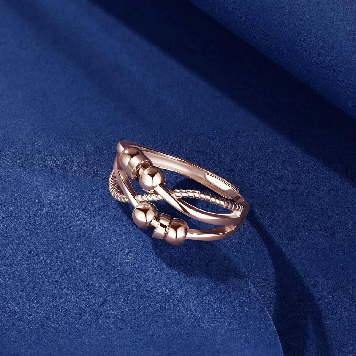 Verstellbarer Angst Ring 925 Sterling Silber Rosegold 6 Perlen