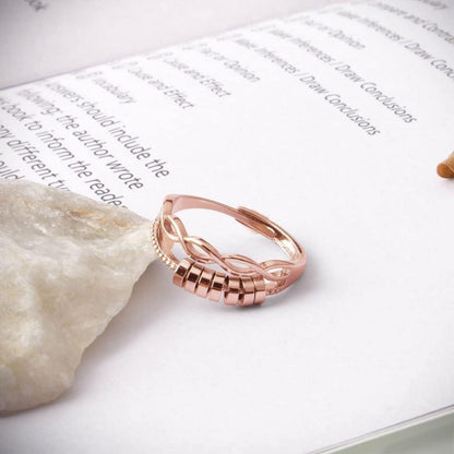 Einstellbarer 925 Sterling Silber Angst Ring mit 7 Perlen - Roségold