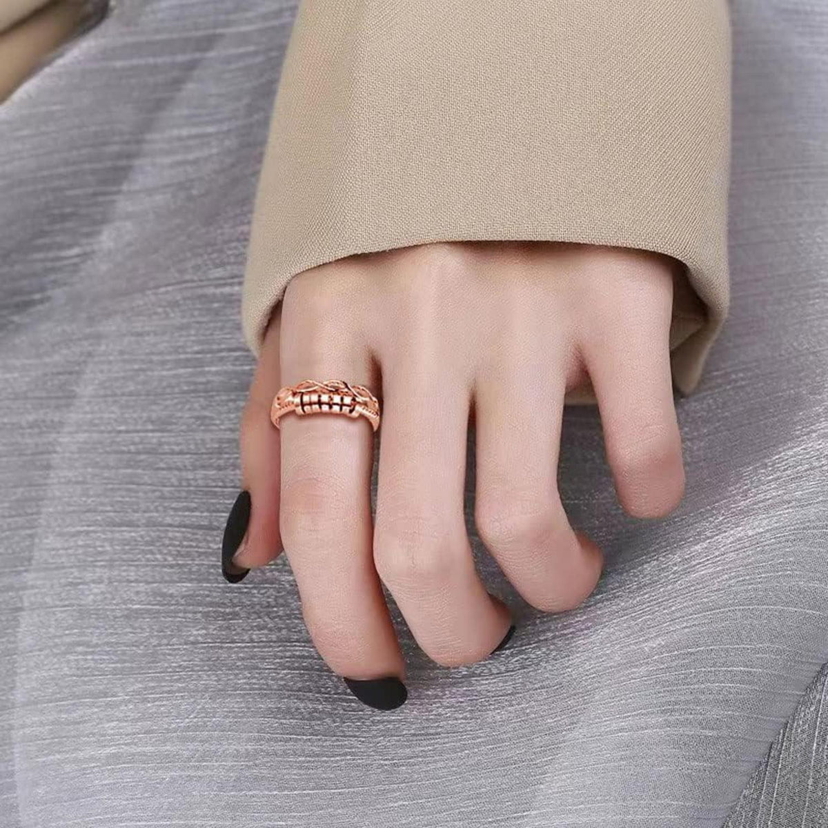 Einstellbarer 925 Sterling Silber Angst Ring mit 7 Perlen - Roségold
