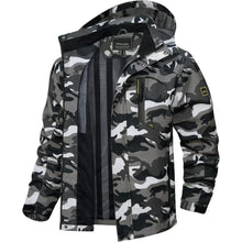 Herren Outdoorjacke wasserabweisend mit Kapuze – Schwarz Camo