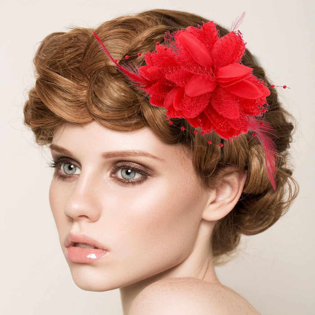 Blumenclips Haarnadeln Federn Clip Rot Rosen Haarschmuck Hochzeit